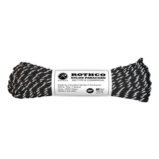 ROTHCO NYLON CORD 100 FT-BLK / REFLECTIVE TRACER