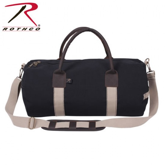 ROTHCO 19'' CANVAS & LEATHER GYM BAG - BLACK