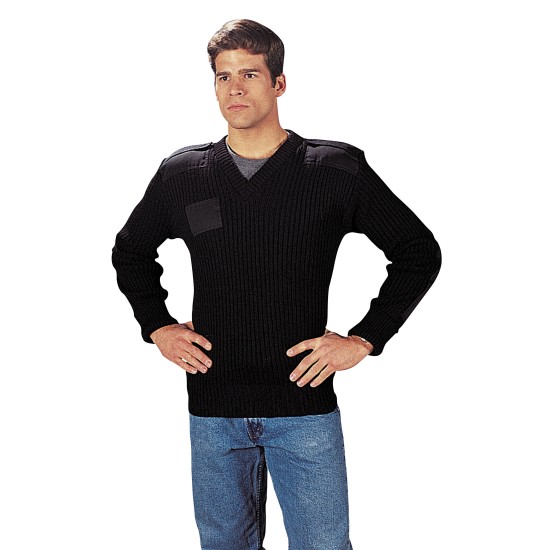 ROTHCO WOOL V-NECK SWEATER - BLACK