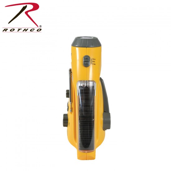 ROTHCO SOLAR FLASHLIGHT WITH RADIO - YELLOW