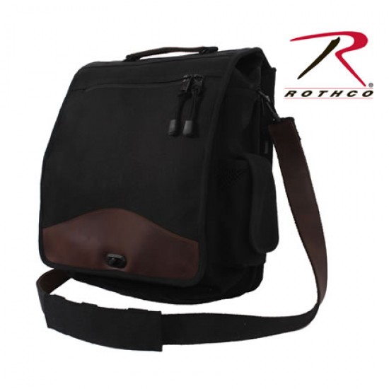 ROTHCO VINT CANVAS M-51 ENGINEER BAG-BLK/LEATHER