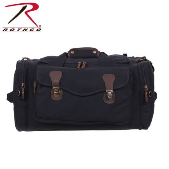 ROTHCO CANVAS LONG WEEKEND BAG - BLACK / LEATHER