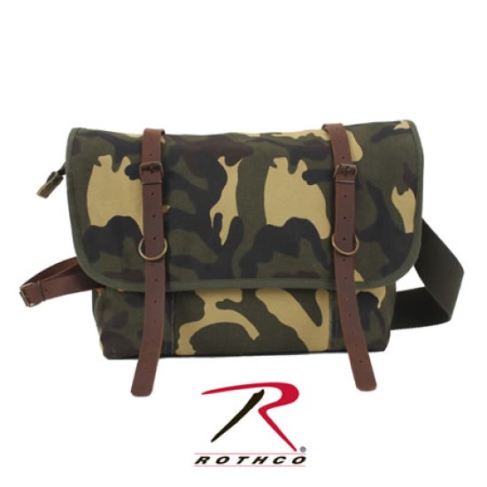 ROTHCO CAMO CANVAS EXPLORER SHLDER BAG/LEATHER