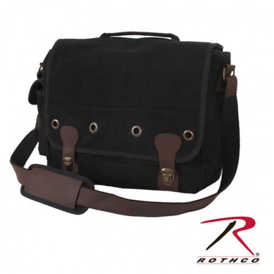 CANVAS TRAILBLAZER LAPTOP BAG - BLACK / LEATHER 