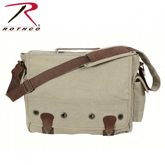 CANVAS TRAILBLAZER LAPTOP BAG- KHAKI /LEATHER   